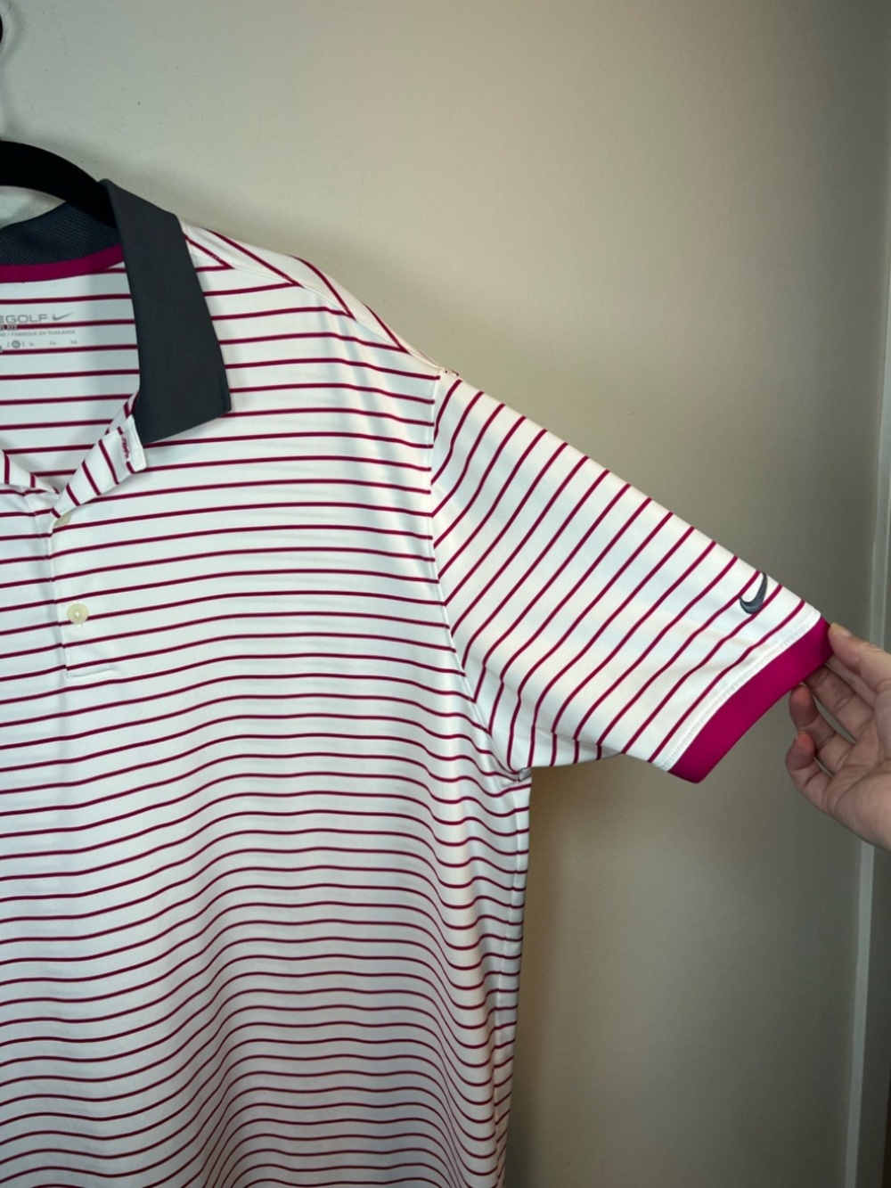 Nike Golf Dri-Fit Polo Shirt Magenta White Stripes Standard Fit Stretch Mens XXL - Picture 4 of 11
